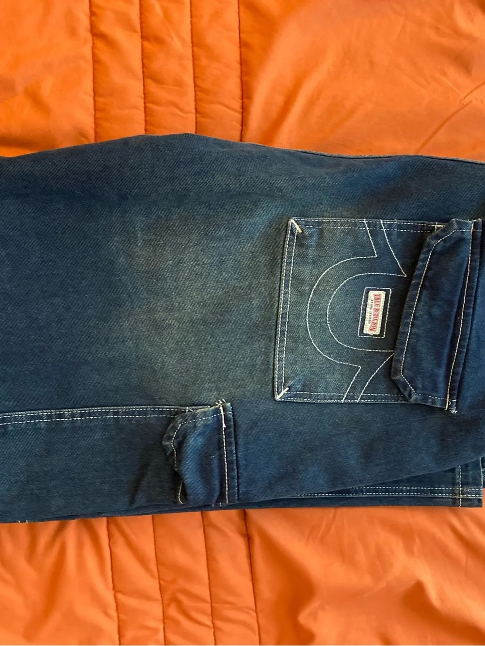 True Religion Men's Dark Blue Straight Cargo Jeans